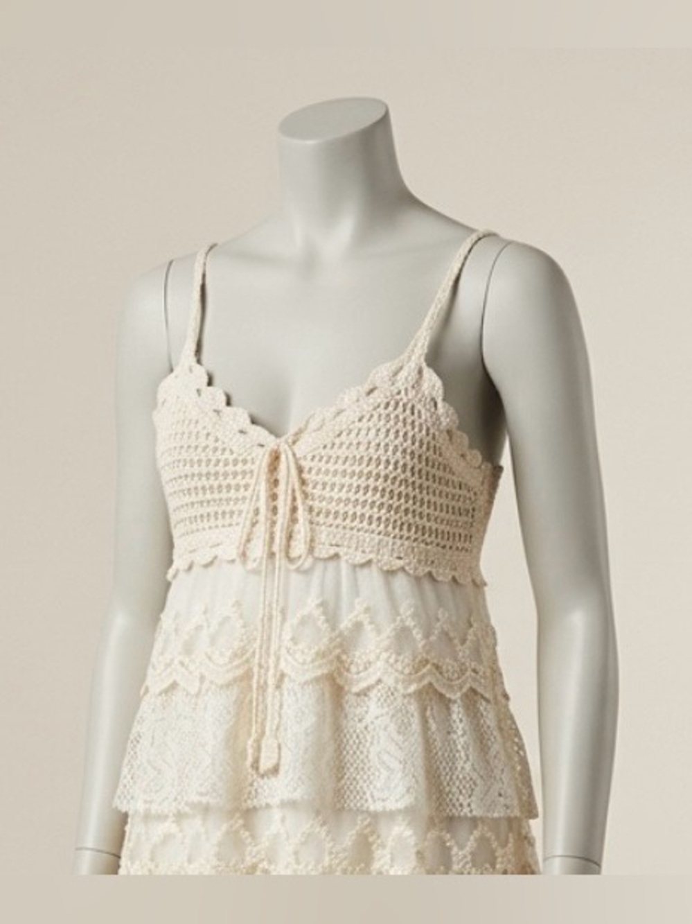 Bohemian Crochet Boho Y2K Bodice Tiered Lace Ruffle Tank Cottagecore Size Large